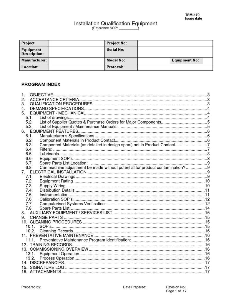 Installation Qualification Protocol Template | PDF | Verification And ...