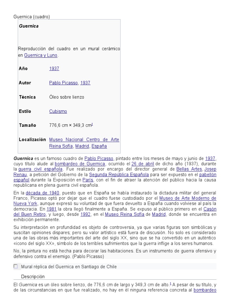 Guernica Docx Pablo Picasso Medios De Arte