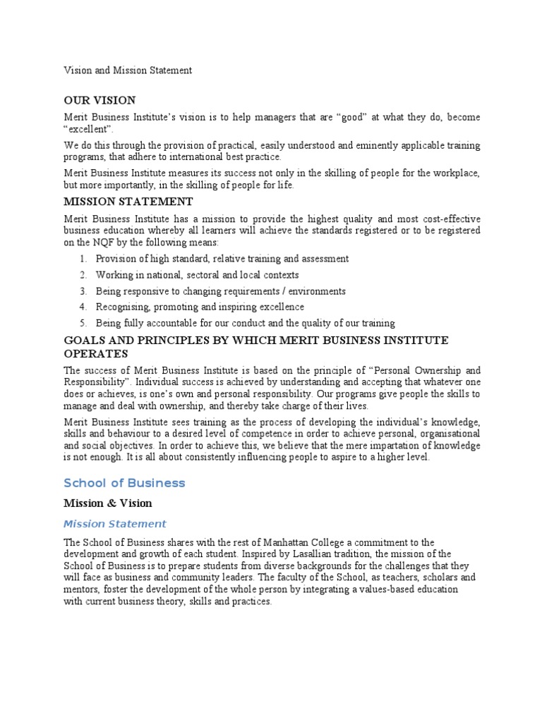 Vision and Mission Statement | PDF | Preservation (Library And Archival ...