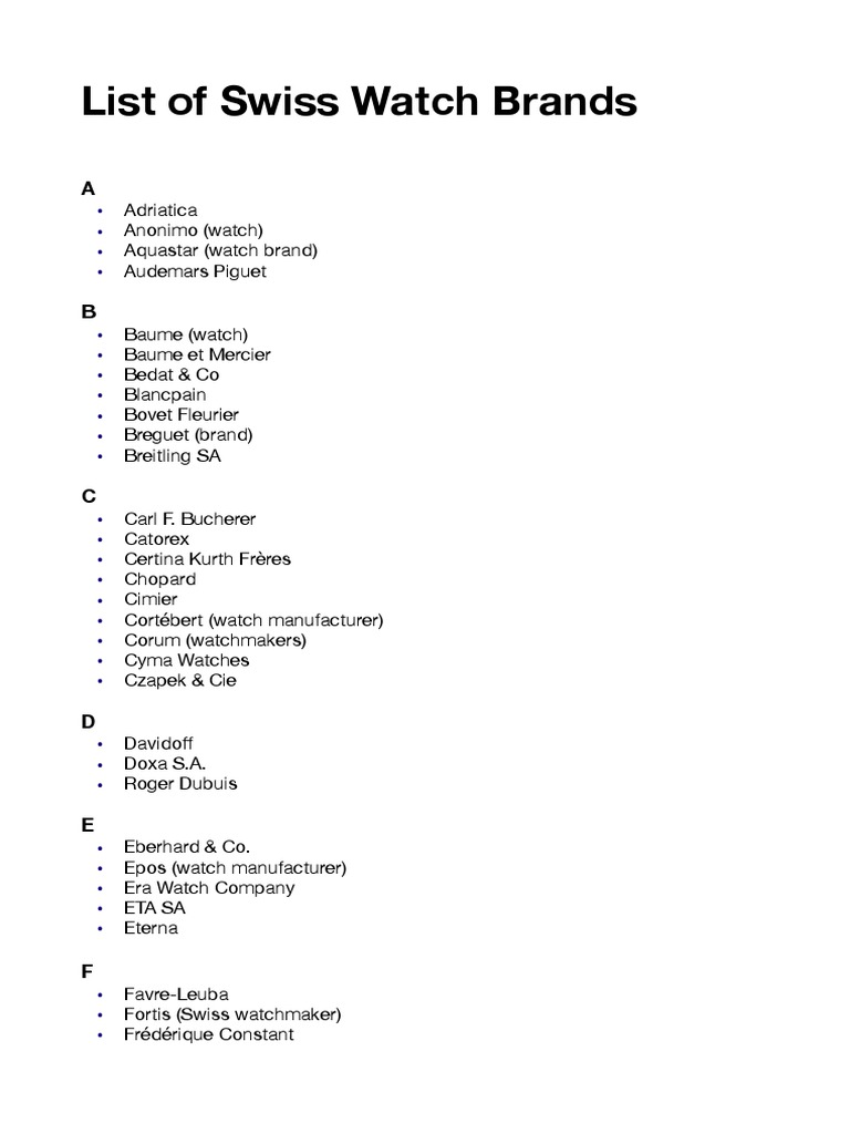 List of Swiss Watch-Makers PDF | PDF
