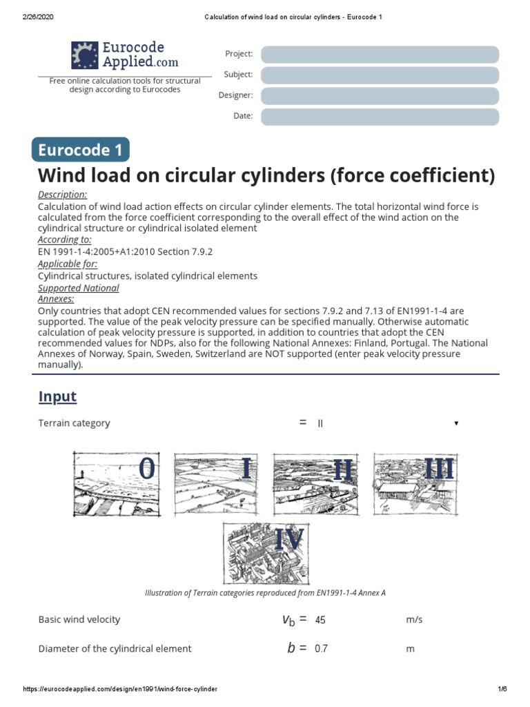 Calculation of Wind Load On Circular Cylinders Eurocode 1 PDF