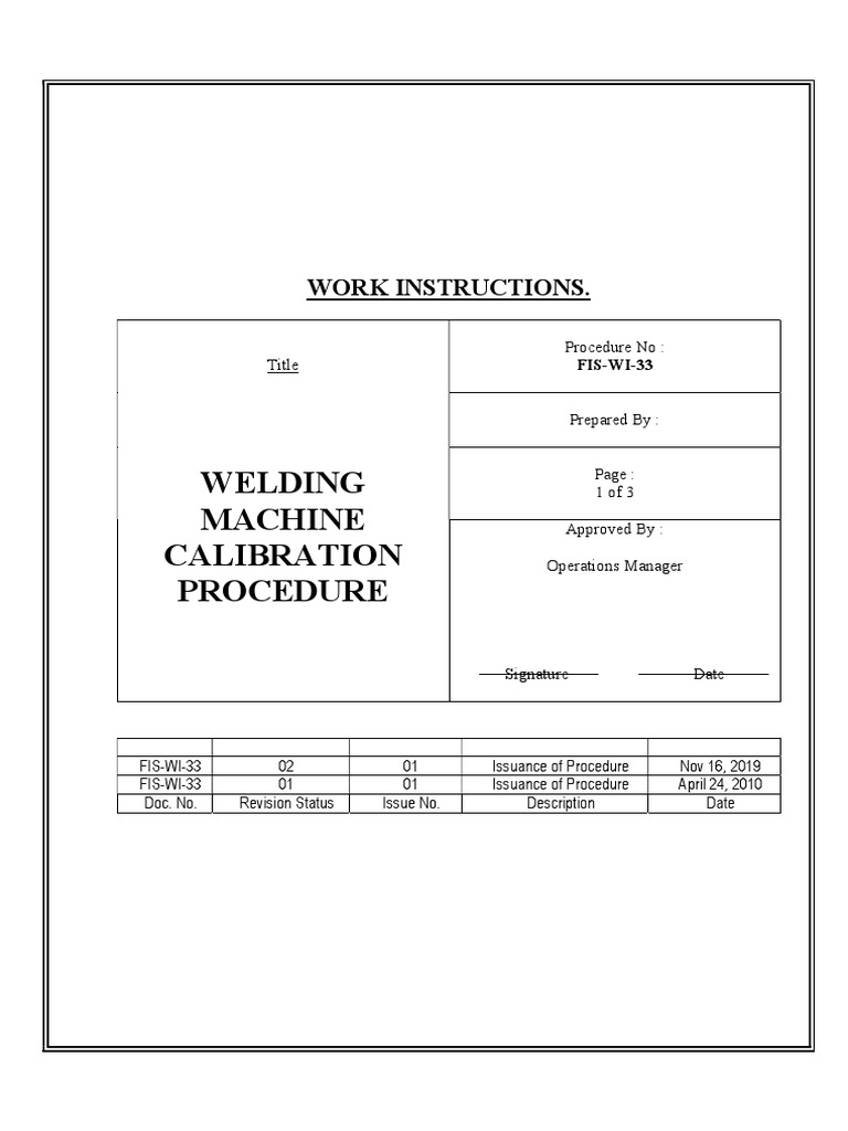 Welding Machine Calibration Procedure PDF Calibration Welding