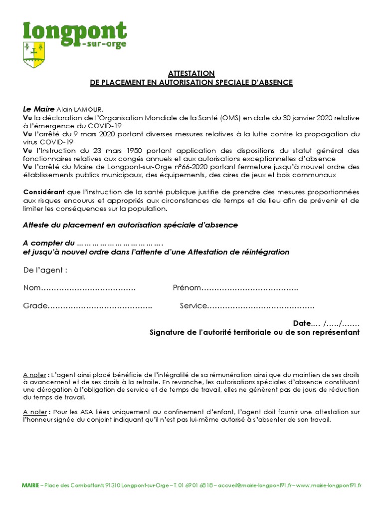 Attestation Asa Covid Pdf