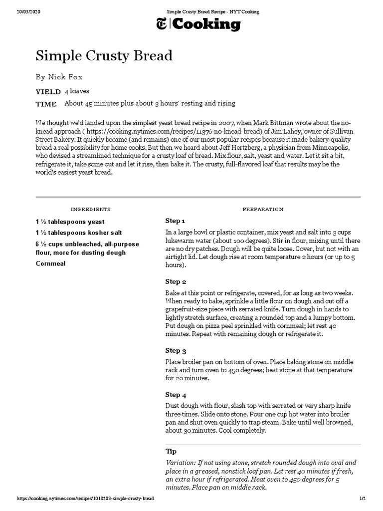 Simple Crusty Bread Recipe NYT Cooking PDF Breads Dough