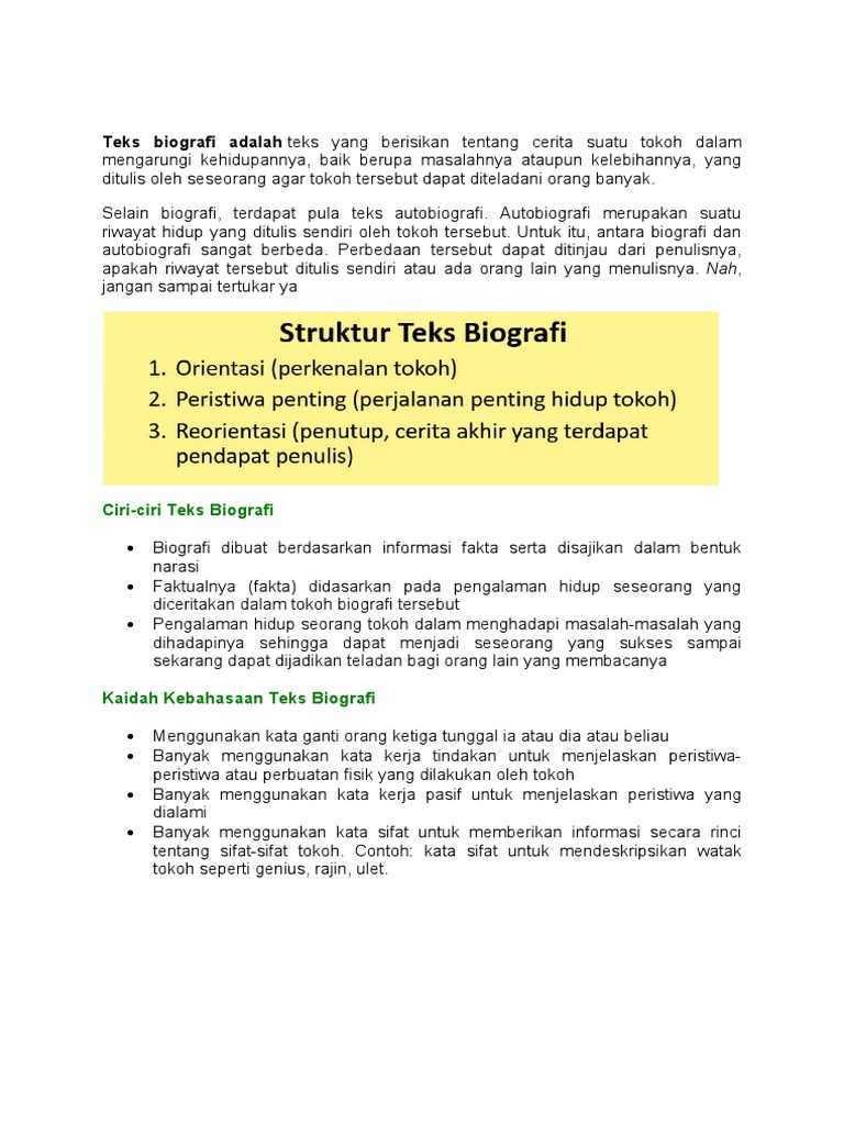 Teks Biografi Adalah Teks Yang Berisikan Tentang Cerita Suatu Tokoh Dalam