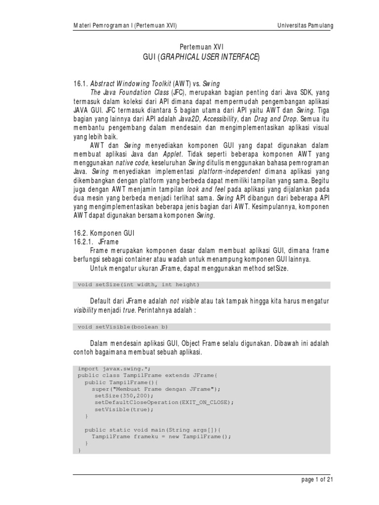 Komponen Utama GUI dalam Java | PDF