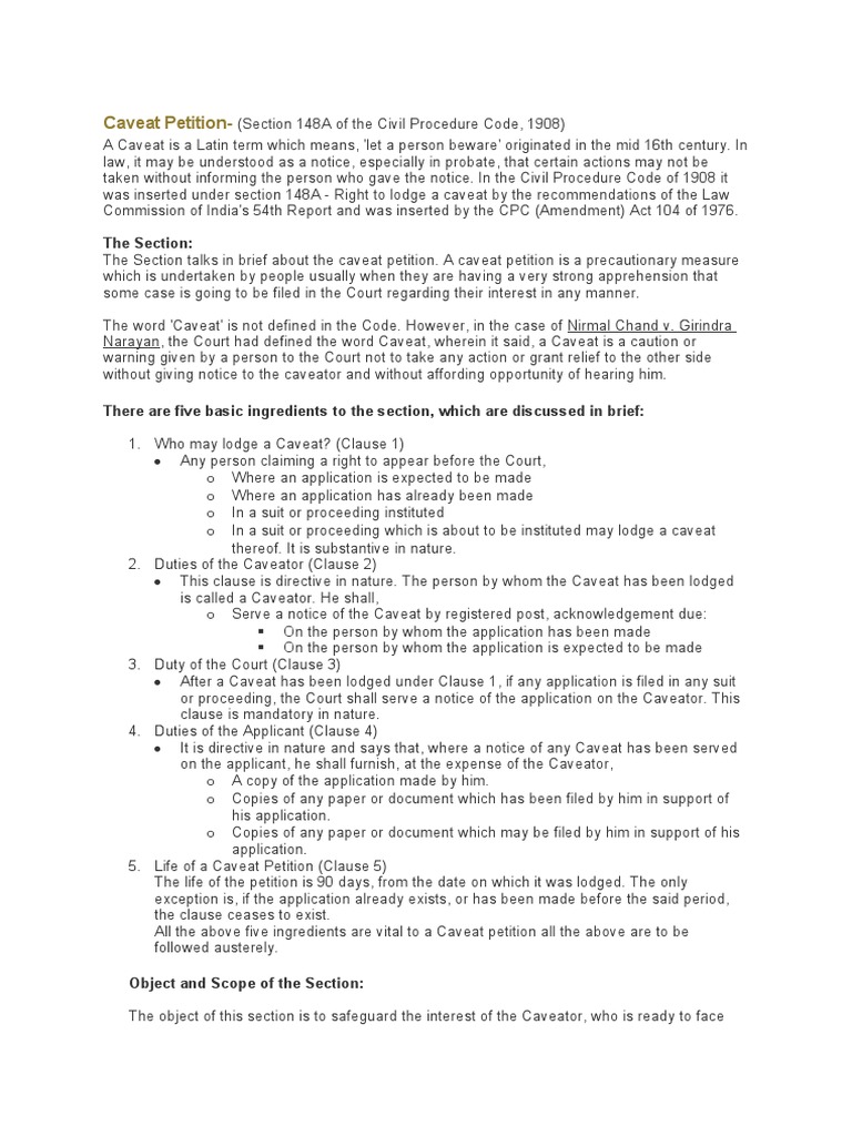 Caveat Petition | PDF | Ex Parte | Lawsuit