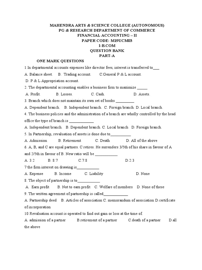Financial Accounting Question Bank PDF Goodwill (Accounting