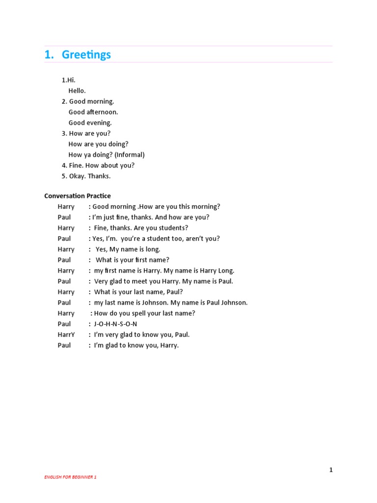 Beginner English Conversation Guide | PDF | Noun | Question