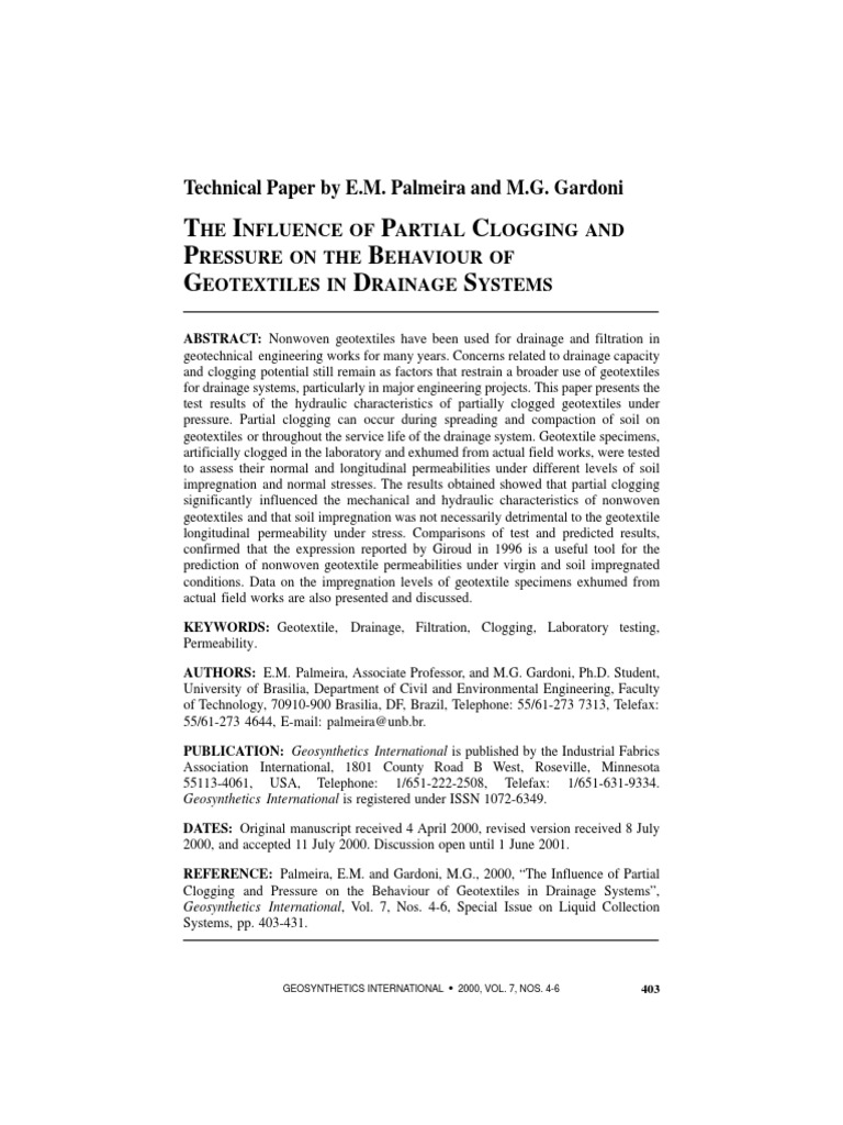 The Influence of Partial Clogging and Pressure On The Behaviour of ...