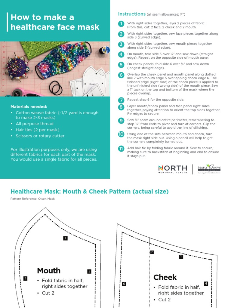 DIY Healthcare Face Mask Instructions | PDF | Seam (Sewing) | Sewing