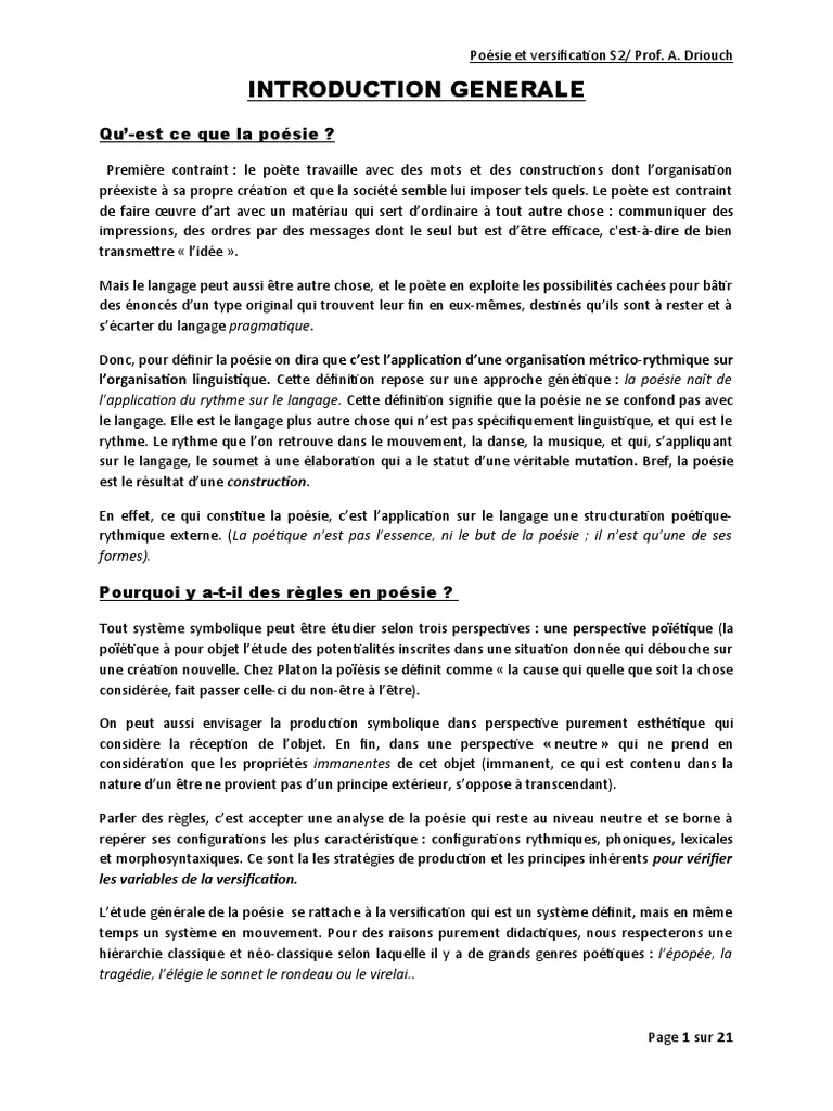 Poesie Pdf Rime Dans La Poesie Poesie