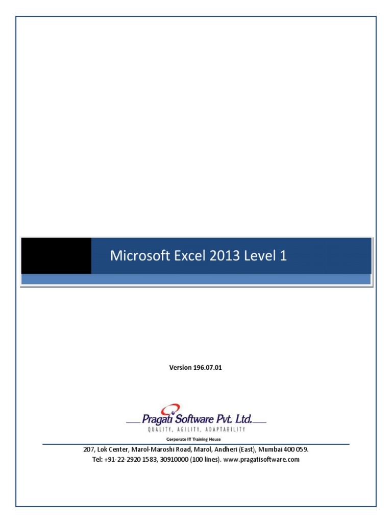 Microsoft Excel 2013 Level 1 PDF | PDF | Microsoft Excel | Spreadsheet