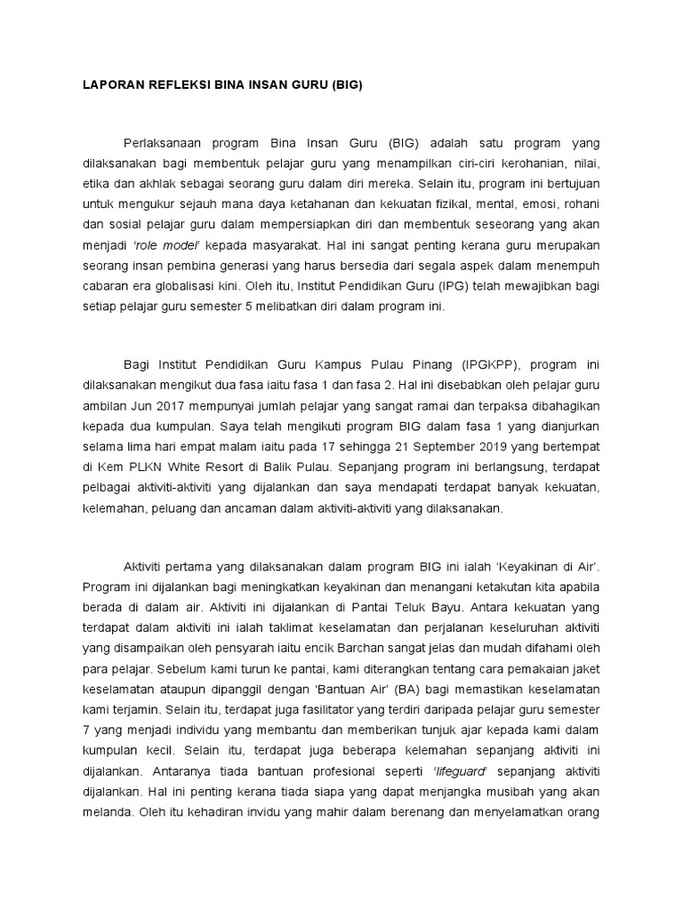 Laporan Refleksi Bina Insan Guru Pdf