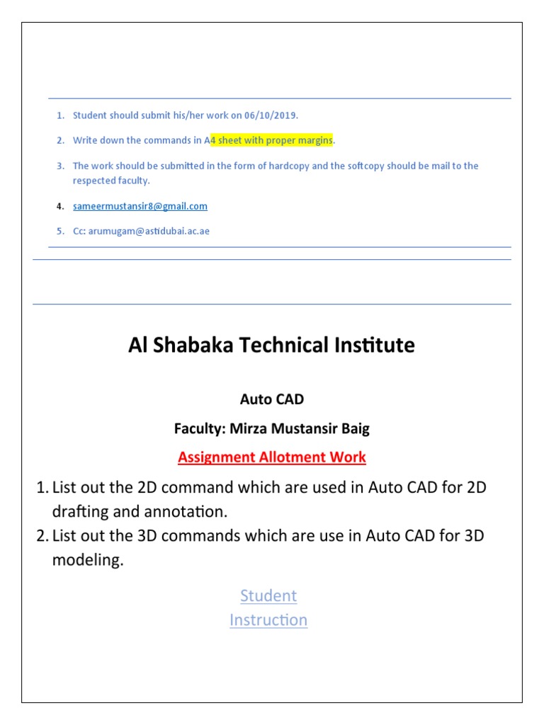 AutoCAD 2D & 3D Commands Assignment | PDF
