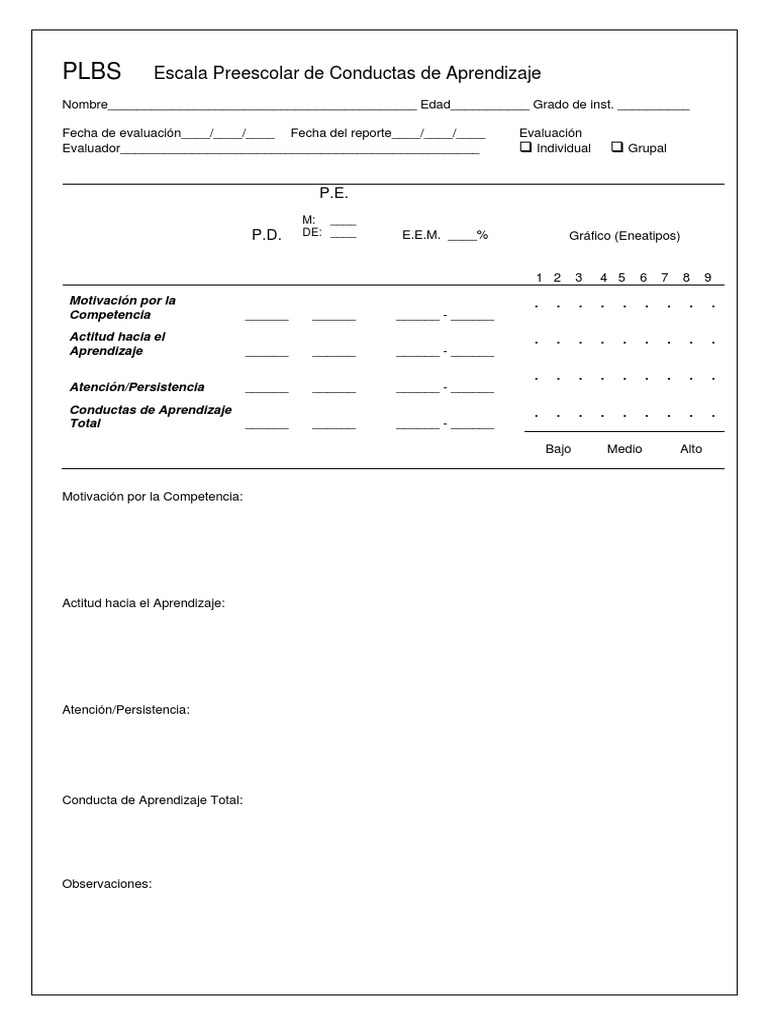 Evaluación PLBS en Educación Preescolar | PDF