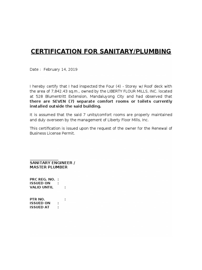 Sanitary Certification | PDF