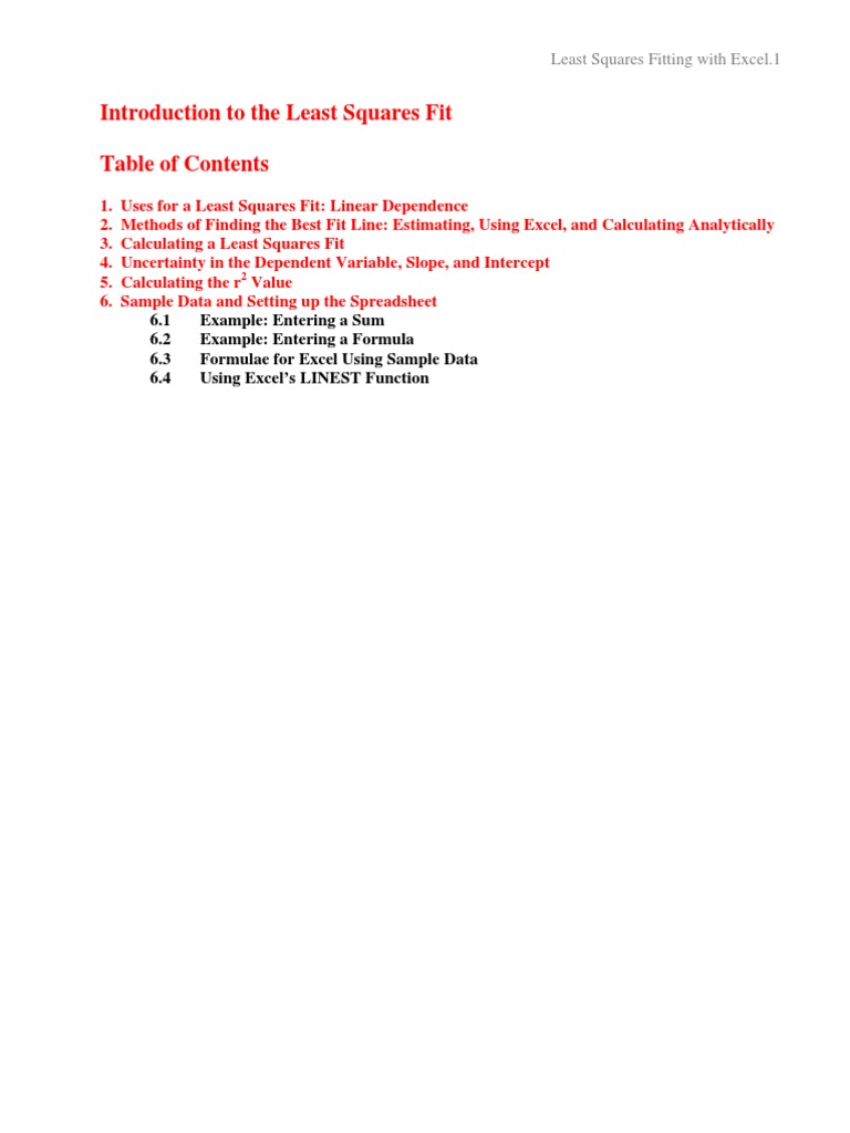 Excel Least Squares Fitting Guide | PDF