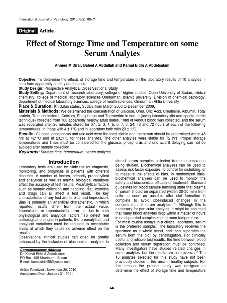 Effect of Storage Time and Temperature On Some Serum Analytes8.21 PDF