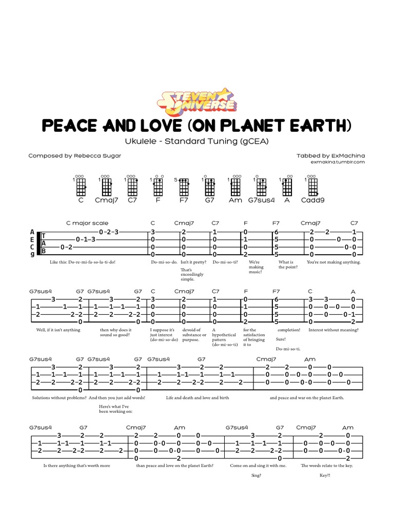 Steven universe peace and love  Ukulele chords songs, Ukulele