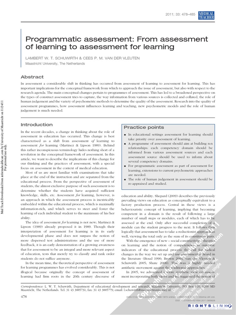 Programmatic Assessment Pdf Educational Assessment Multiple Choice