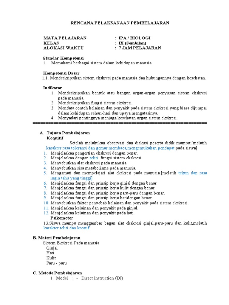 Rpp Ipa Biologi Smp 9
