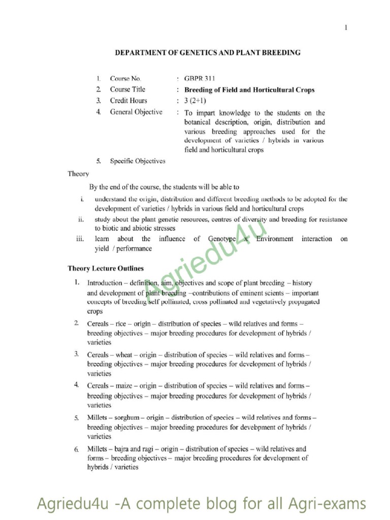 Important Plant Breeding and Genetics Notes (TNAU) PDF | PDF