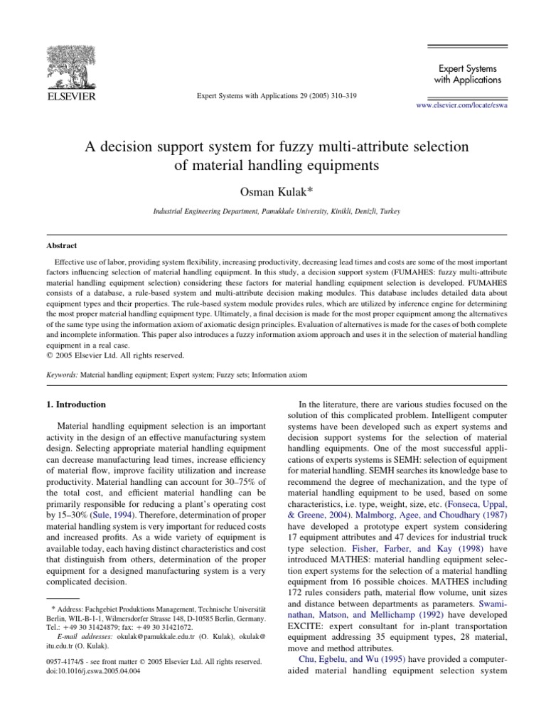Fuzzy Decision Support for Equipment Selection | PDF | Computing And ...