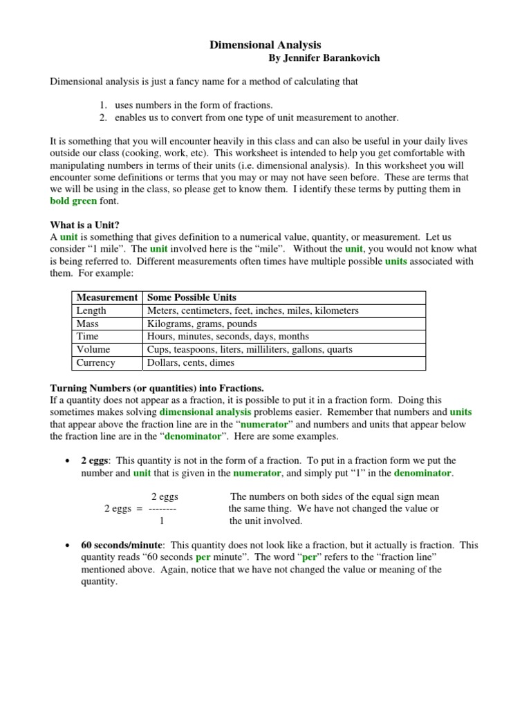 worksheet Dimensional Analysis Problems Worksheet dimensional analysis fraction mathematics units of measurement