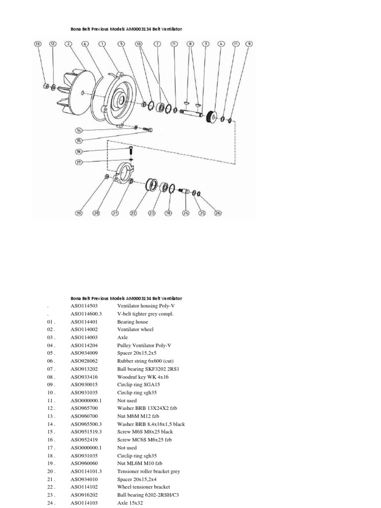Bona Belt Previous Models AM0003134 Belt Ventilator | PDF