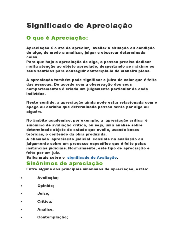 Significado e Sinônimos de Apreciação | PDF | Carreira e Crescimento ...