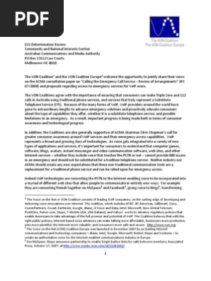 Von Europe Von Comments On Acma Consultation On Emergency Call Service Voice Over Ip Telecommunication