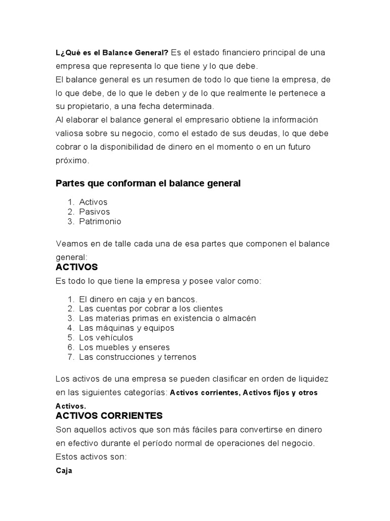 Guía del Balance General Empresarial | PDF | Hoja de balance | Bancos