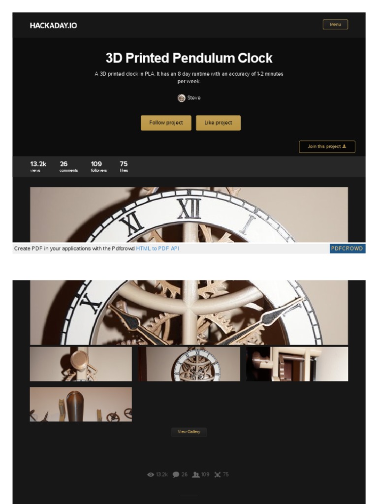 Hackaday Io Project 163814 3d Printed Pendulum Clock | PDF | Gear ...