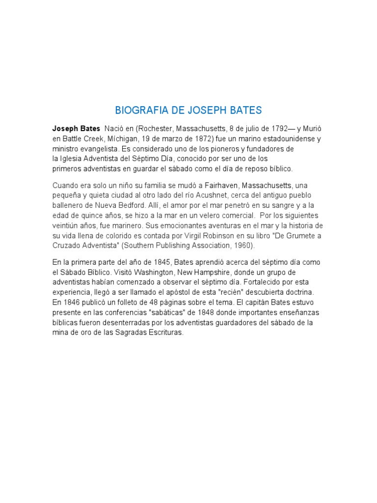 Biografia de Joseph Bates | PDF | Historia