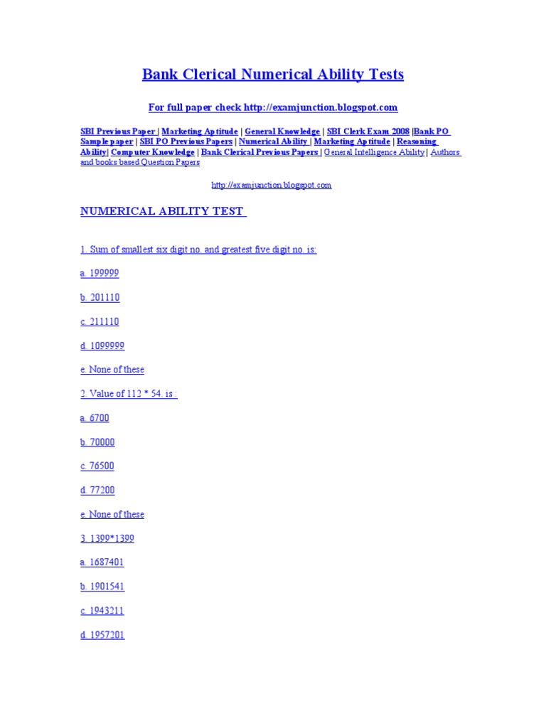 Numerical Ability Tests for Bank Clerks | PDF | Teaching Methods ...