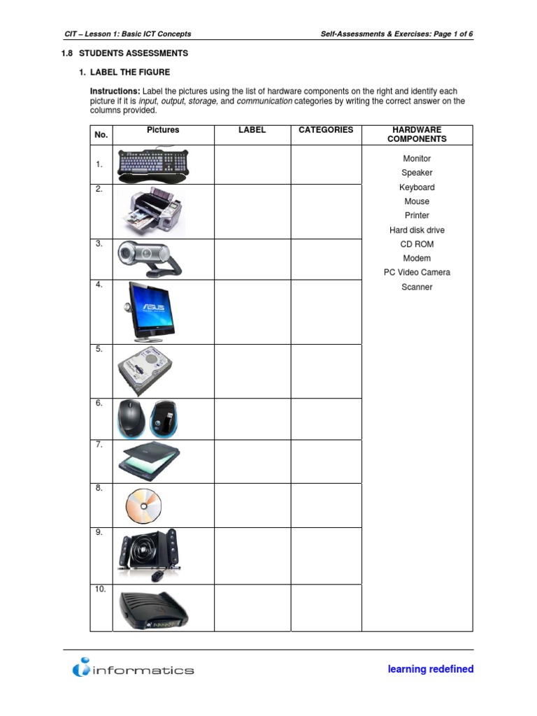 Lesson 1 Exercises and Assessments PDF Computer Hardware