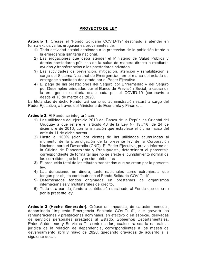 Este Es El Borrador Del Proyecto de Ley Que Crea El Fondo Coronavirus ...