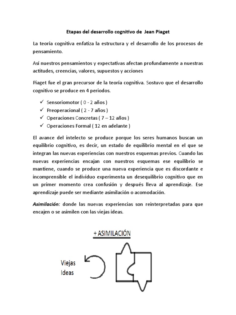 Etapas Del Desarrollo Cognitivo de Jean Piaget | PDF | Desarrollo ...