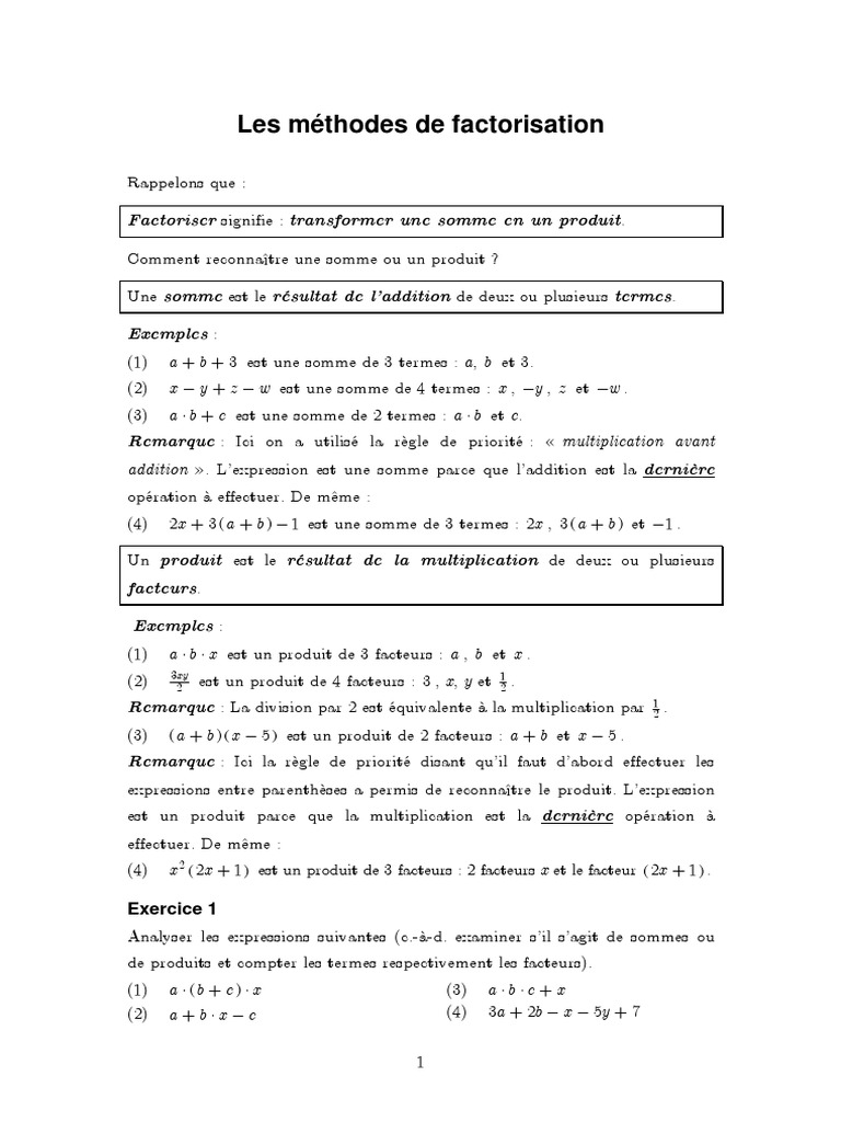 Methodes de Factorisation PDF | PDF | Multiplication | Théorie des anneaux