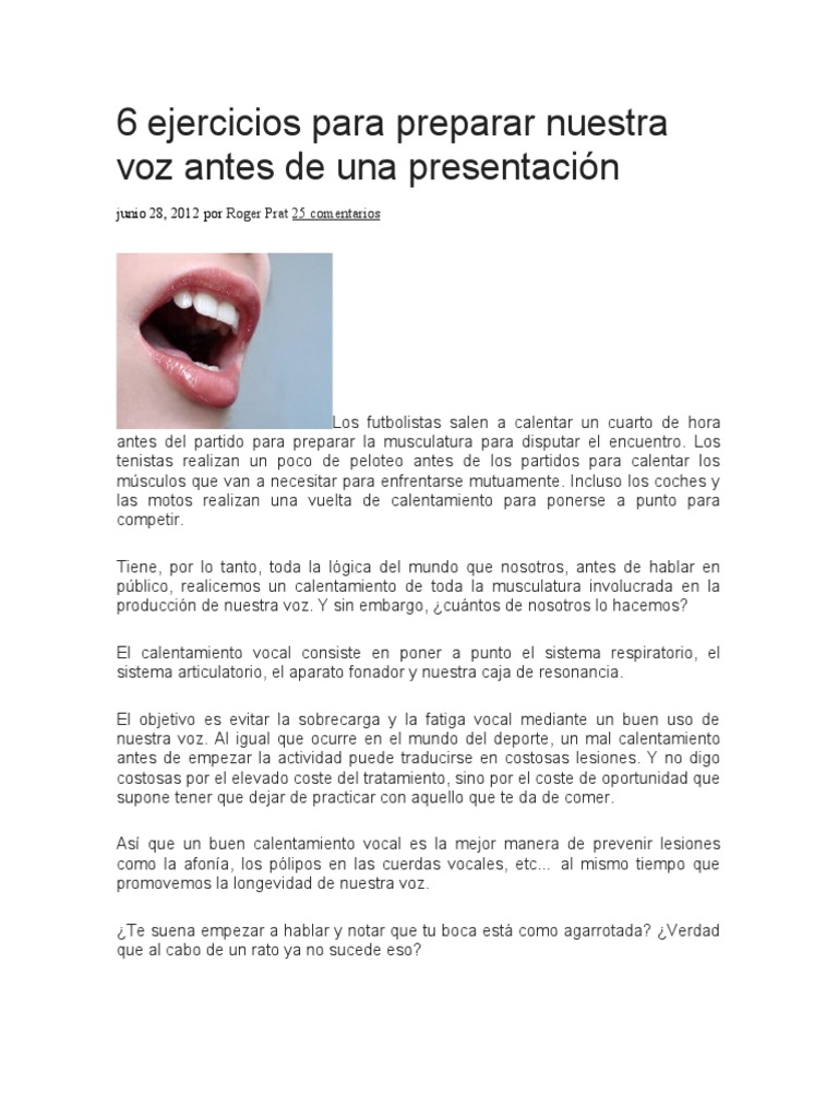 Ejercicios vocales para preparar la voz antes de una presentación | PDF ...