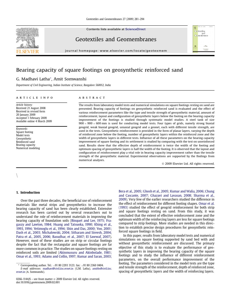 Bearing Capacity of Square Footings on Reinforced Sand | PDF | Strength ...