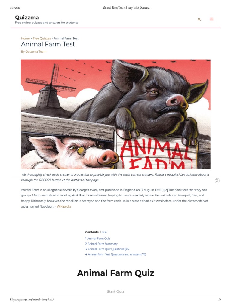 Animal Farm Test Study With Quizzma Pdf