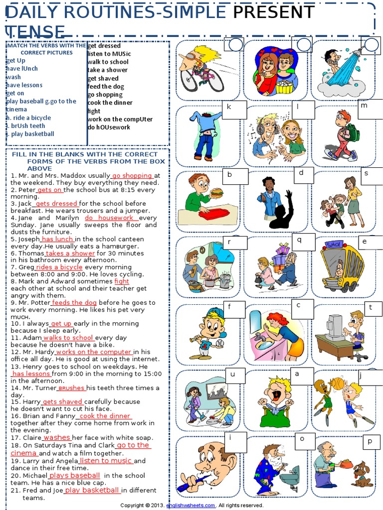 Simple Present Tense Daily Routines Exercises Worksheet-1 | PDF