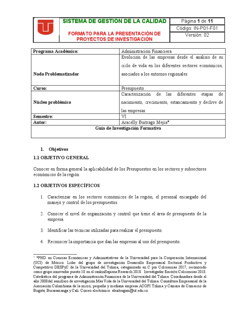 Proyecto Investigacion Formativa Presupuesto | PDF | Gestión de la ...