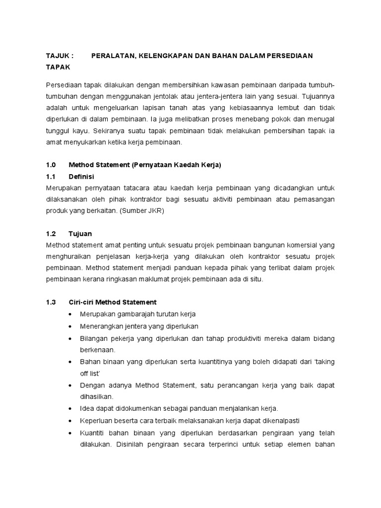 Penyataan Kaedah Kerja Pdf