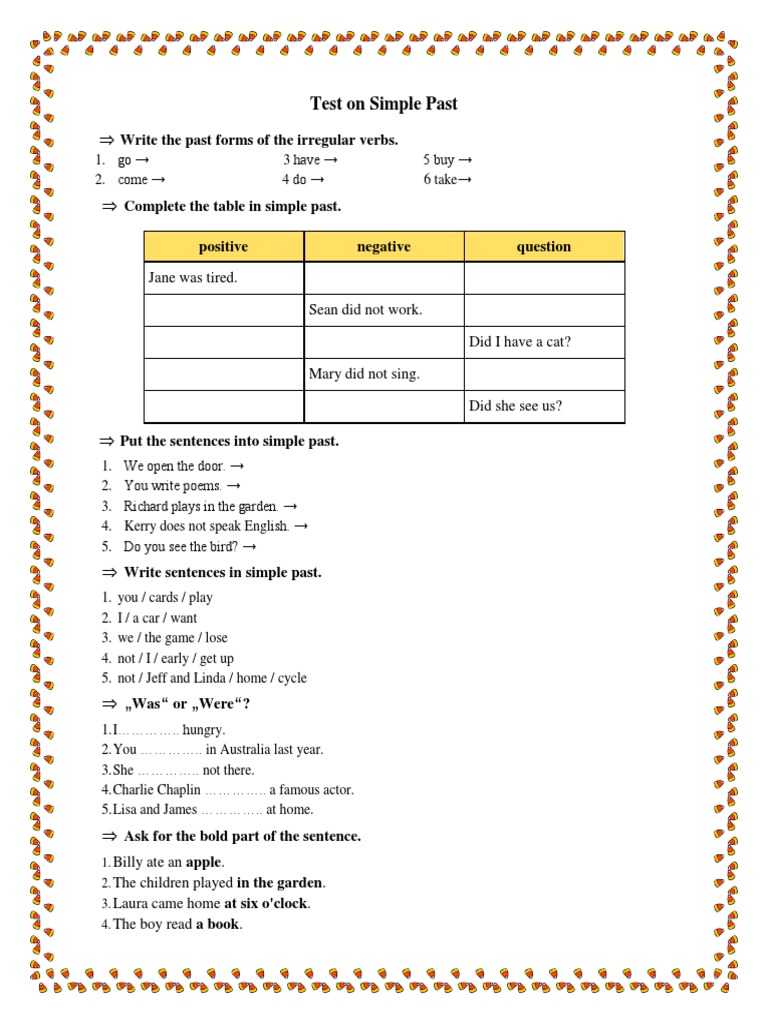 Simple Past Tense Test and Key | PDF | Grammar | Morphology