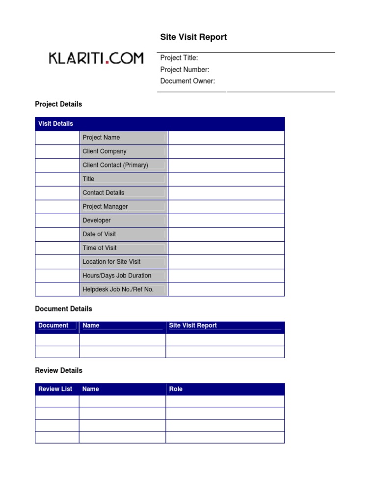 site visit summary report