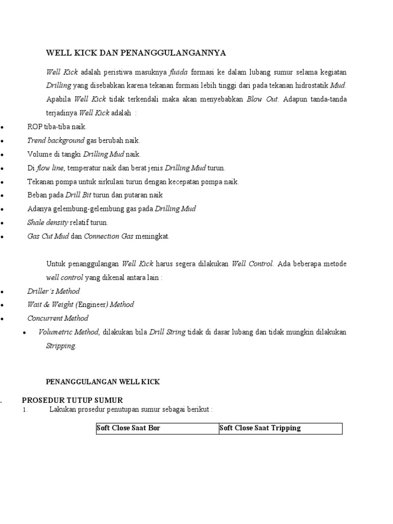 Penanggulangan Well Kick dalam Drilling | PDF