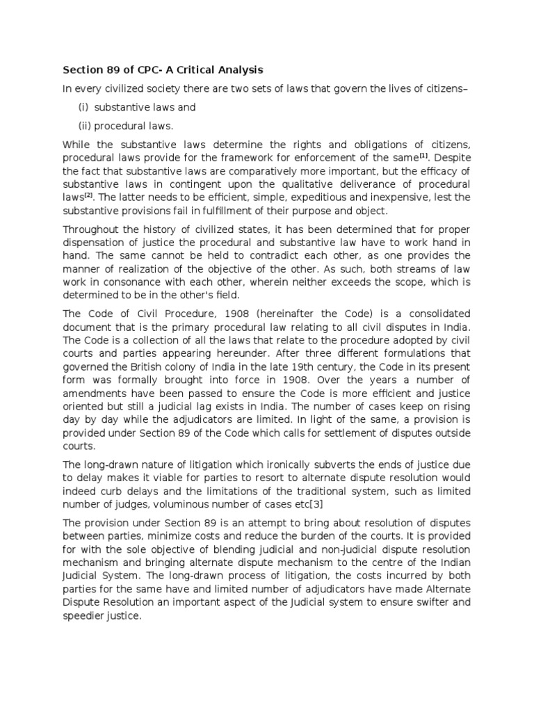Section 89 of CPC - A Critical Analysis | PDF | Alternative Dispute ...